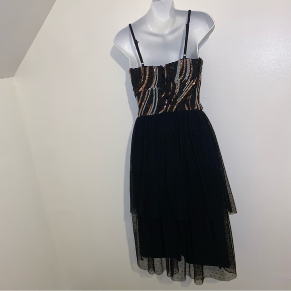 DRESS THE POPULATION Block Print Tiered Dress Black MultiColor Sequin Size XS - Picture 7 of 15